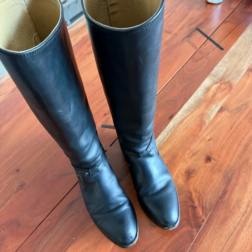 Frye Black Leather Knee-High Riding Boots